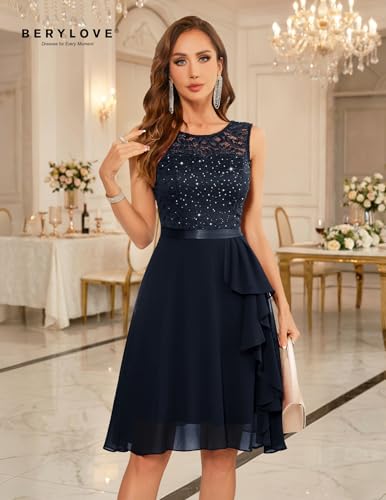 Image of BeryLove Womens Boat Neck A Line Sleeveless Lace Formal Homecoming Dress