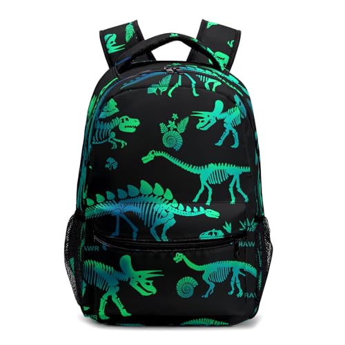 Kwlegh Mochila infantil para meninos e meninas, jardim de infância, pré-escola, escola primária, Dinossauro verde, 17.32 * 12.59 * 5.90 Inch
