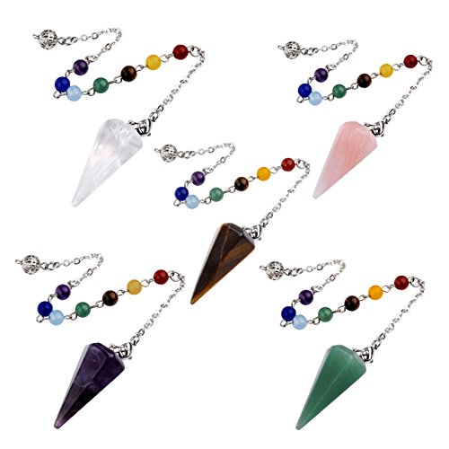 Top Plaza 7 Chakra Reiki Healing Crystal Dowsing Point Pendant Divination Metaphysical Spiritual Chakra Balancing Pendulum(Set of 5)