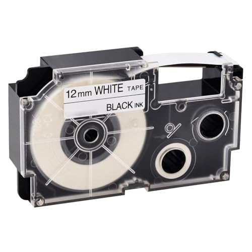 Image of ZIBUYU 12mm Label Tape for Casio Label Printer White with Black Ink 1 Roll | Compatible with KL Series (KL-120, KL-60, KL-820), Waterproof & Fade-Resistant