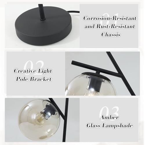 Image of Mid Century Table Lamp Vintage Bedroom Desk Lamp Black Nightstand Lamp Contemporary Clear Glass Globe Bedside Lamp for Office Study Room