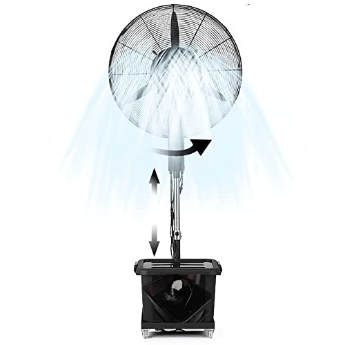 HADECOLL Ventilador De Exterior con Nebulizador, Oscilante De Pedestal De 90°, 3 Modos De Viento, Altura Ajustable, Industrial, Negro, 81 Cm/31,9 Pulgadas