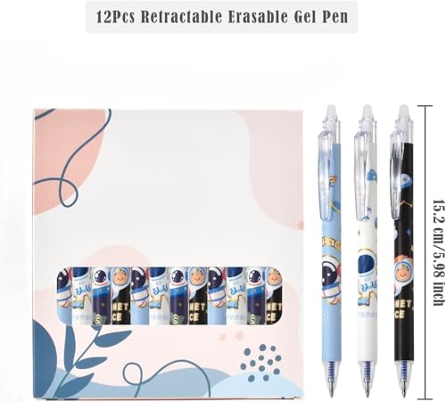 Image of FAMOUS QUALITY 12 Pc Astronaut Theme Stylish Retractable 0.5mm Erasable Gel Pen, Blue Ink | Smooth Writing | Refillable Gel Pen | Kawaii Stationery for Kids Birthday Party Return Gift - Blue Ink