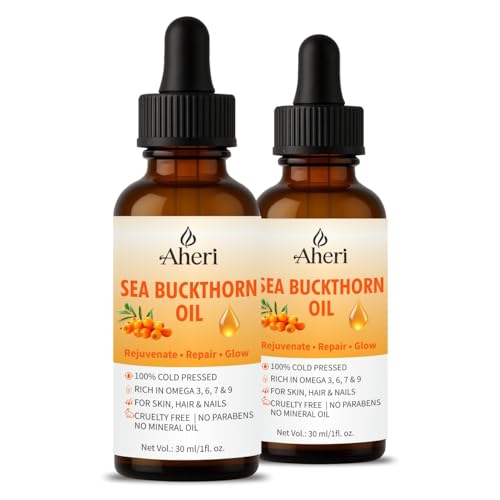 Image of Sea Buckthorn Oil 30 Ml for Face, Skin, Hair & Nails | Pure Cold Pressed | Rich in Omega 3 6 7 9 Fatty Acids Supplement | Anti Aging, Hydrating & Brightening Cold Pressed Sea Buckthorn Pulp Oil | Natural Glow, Repair & Nourishment (Pack of 2 x 30 ml)