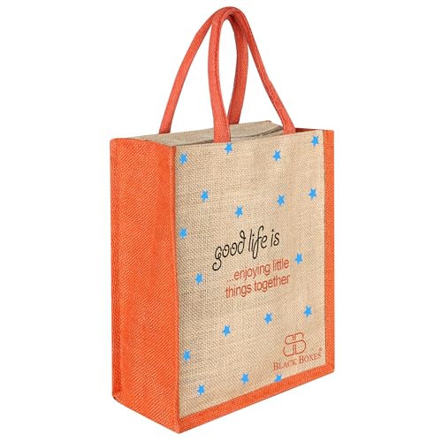 Image of BLACKBOXES Eco-Friendly Printed Jute Hand Bag-Reusable Tiffin Shopping Grocery Multipurpose Hand Bag for Men and Women