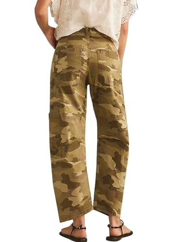 LifeShe Camo Cargo Pants for Women Army Camouflage Mid Rise Wide Straight Leg Trousers with Belt2