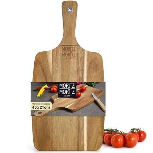 Moritz & Moritz Planche de service en bois avec poignée – Planche en bois d'acacia comme décoration – Plateau de service en bois – Pour couper,...