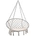 DeTeX Hängesessel 150kg inklusive Sitzpolster geflochten Fransen Hängestuhl Hängekorb Garten Balkon Outdoor Indoor Creme
