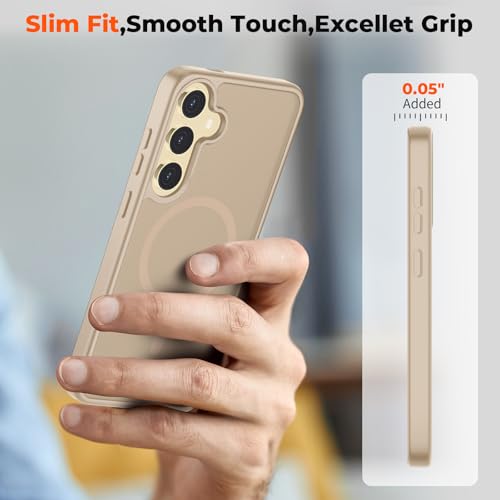 Image of SUPFINE Magnetic for Samsung Galaxy S24 Case / S25 Case with Screen Protector, (Built-in Magnets) (Military Grade Drop Protection) Slim Translucent Shockproof Phone Case,Pink Gold