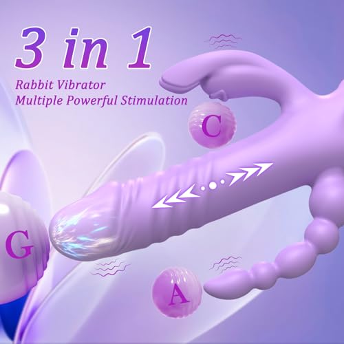 Image of Thrusting Dildo Vibrator Sex Toys for Women, G Spot Anal Rabbit Vibrators Adult Sex Toys with 7 Powerful Speeds & 7 Vibrating Modes Upgrade Silicone Waterproof Rechargeable,Purple