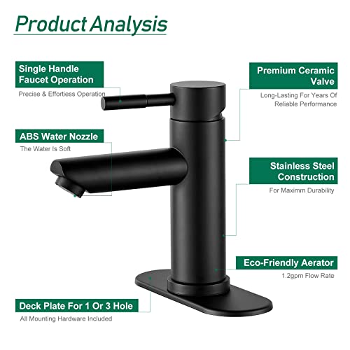 Black Bathroom Faucet Single Hole Rv Bathroom Faucet Stainless Steel Bathroom Sink Faucet 1 Hole With 3 Hole Deck Plate，Water Supply Lines With Cupc Certification #TOP4