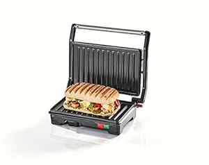 Quest Panini Press and Grill Sandwich Maker/Compact Stainless Steel Design/Non-Stick Hotplates/Cool Touch Floating Hinge Handle/Automatic Temperature Control