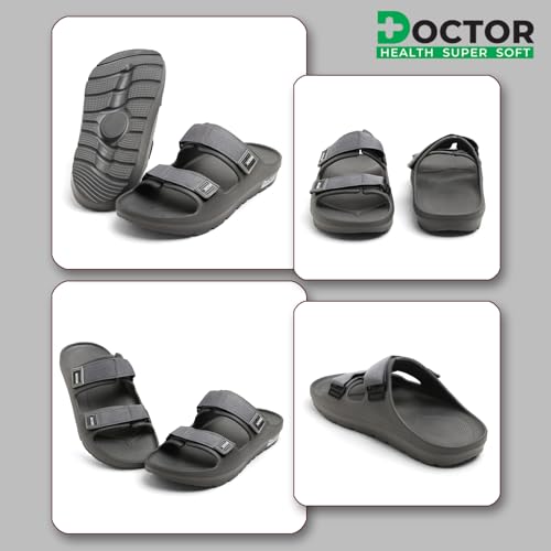 Image of DOCTOR HEALTH SUPER SOFT Men's Orthopedic Double Strap Slippers - Ultra Soft EVA Footbed with Adjustable Straps & Arch Support | Anti-Skid Sliders for Heel Pain Relief, Everyday Comfort