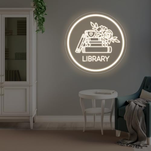 Image of Library Neon Sign, Warm White, 13 inchx13 inch