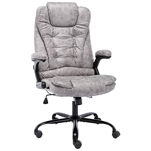 Chaise de bureau en similicuir daim gris clair fauteuil de direction dossier lombaire - 2