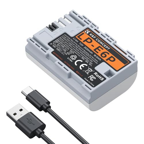 K&F CONCEPT LP-E6P Camera Battery 2520mAh USB-C Fast Charging Compatible with Canon EOS R6 Mark II R5 Mark II R R7 R6 R5 C50 5D III IV 5DS 6D 6D II 7D 80D 90D