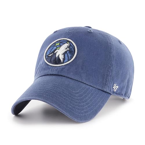 47 Brand NBA Unisex Basketball Team Color Home Primary Logo Clean Up Adjustable Cap Dad Hat Adult One Size Fits All - Minnesota Timberwolves - Blue