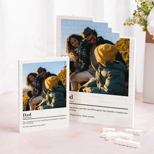 Custom Photo Building Brick Block Puzzles with Text Gift for Dad Father from Daughter Son On Fathers Day Christmas Birthday Building Block Jigsaw Puzzle Family Home Decor Gifts for Dad Daddy Papa