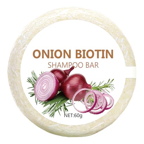 VRYNDH Onion Biotin Shampoo Bar 60 g, champú con cebolla roja, nutritivo y limpiador, para hombres, mujeres y adolescentes.