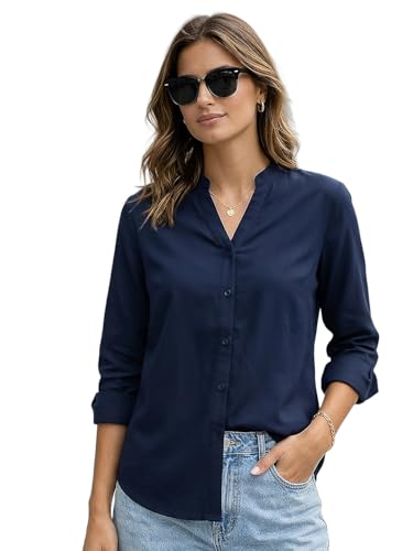Image of Urbano Fashion Women's Modal Viscose Full Sleeve Regular Fit Casual Solid Shirt with Mandarin Collar