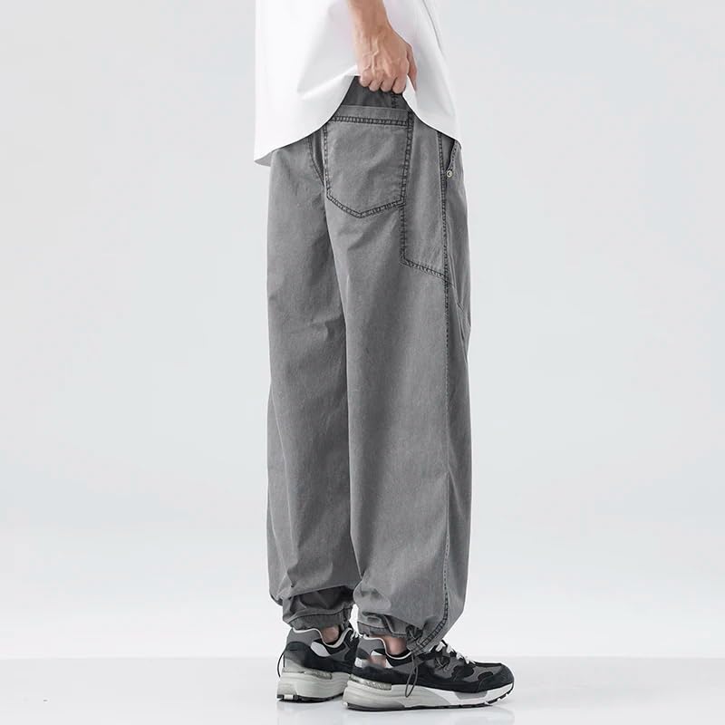 Men's Summer Solid Straight Wide Leg Trousers Male Casual Elastic Waist Pants3
