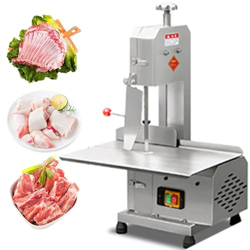 Sega a nastro elettrica per carne, 750 W, in acciaio inox, spessore 0-13 cm, taglia carne di pollo, pesce, manzo, 6 lame per uso commerciale