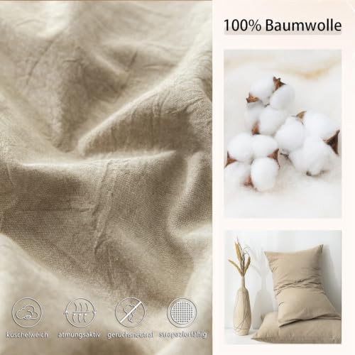 Freyamy Bettwäsche 135x200 Baumwolle Khaki Unifarbig ÖKO-TEX Bettwäsche Set – Ansicht 5