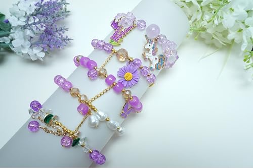 Image of 5PCS Beaded Charm Bracelets for Girls Unicorn Dainty Kawaii Crystal Beads Bracelets Set for Teens Girls Adjustable Stretch Bracelet Birthday Graduation Gift For Daughter Niece Granddaughter