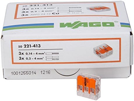 Kopp 33346427 Wago Ranuras, Borne de 3 con Palanca para Flexible hebras wiederöffenbar 1,5 – 2,5 mm² 50 Unidades, Transparente/Naranja