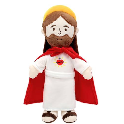 Image of Yelakey Jesus Plush Jesus Stuffed Doll with Cloak Heart of Jesus Plushie Savior Doll Religious Party Favors for Kids Christening Easter (Red)