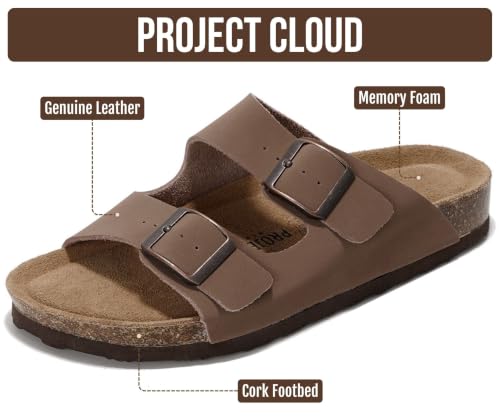 Image of Project Cloud 100% Genuine Leather Flat Sandals For Women 2026 Cork Footbed Womens Sandals with Memory Foam and arch support Vacation Essentials Slides for Women Footwear (Venita)