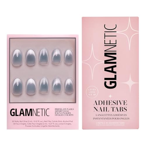 Glamnetic Press-On Nails & Adhesive Nail Tabs - Unicorn Tears | Short Oval, Misty-Grey Nails with a Metallic Finish | 15 Sizes - 30 Nail Kit with Adhesive Tabs image 5