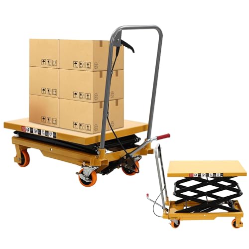 Hydraulic Lift Table Cart, Double Scissor Lift Table, Manual Scissor Lift, Lifting Platform, with Non-Slip Pad, for Warehouse Loading, Industrial Assembly,351kg