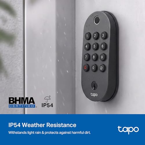 Image of Tapo Smart Wi-Fi Deadbolt Door Lock - Fingerprint Recognition, Keyless Tactile Buttons & in-App Monitoring, Auto-Lock, IP54, BHMA Certified, Compatible with Standard Door Sizes, Tapo DL105