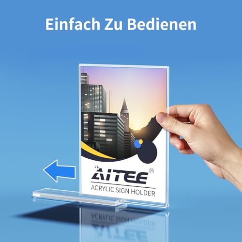 AITEE Acryl Tischaufsteller A5: 6 Stück T-Ständer Glasklar Aufsteller A5 für Prospekte Werbung Menükarte, Büro, Restaurant, Shop, Theke