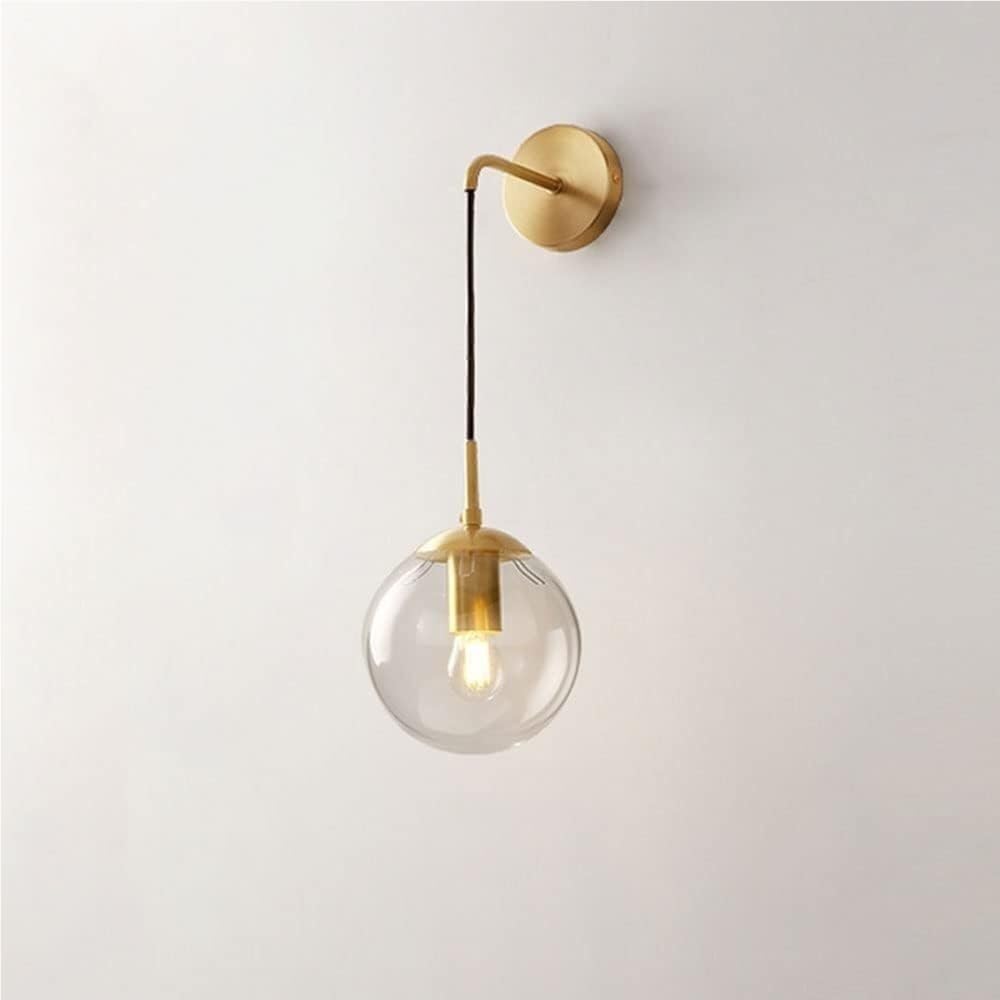 TONFON Copper Round Wall Sconce Gold Wall Lamp with Glass Lampshade, Indoor Kitchen Island Wall Mounted Lamp for Bedroom Living Room Study Room Dining Room Hallway Stairs Hall Restaurant