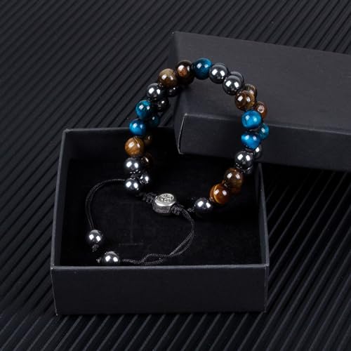Triple Protection Bracelet - 8mm Blue Tiger Eye, Obsidian & Hematite Natural Crystal Gemstone Healing Bracelet Brings Good Luck, Health & Happiness - Ideal Gift4