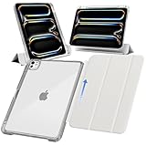 MS factory iPad Pro 11インチ ケース M5 M4 (2025/2024) 用 ペン収納 取り外し可能 軽量 耐衝撃 カバー 縦置き/横置きスタンド Pro 11 ケース ソフトフレーム 背面透明 ホワイトグレー IPDP11m4-SLDPEN-WGY