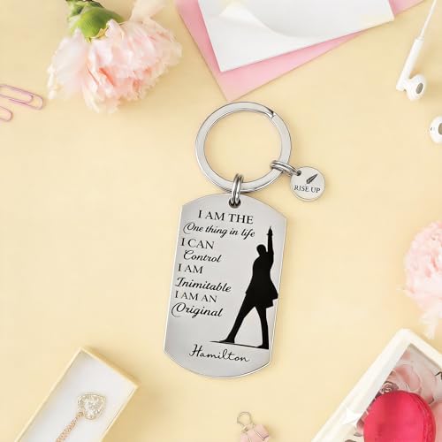 Fpyhrm Music Theater Rise Up Inspirational Keychain Key Ring Engraved Keyring with Round Charm, Musical Fan Gift for Women Teen Girls Boys Friends Daughter Son
