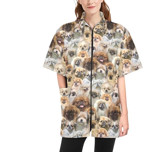 COWCUTE Pekingese Printed Dog Grooming Jackets, Waterproof Jacket for Pet Groomer Barber, Gifts for Pekingese Dog Owner