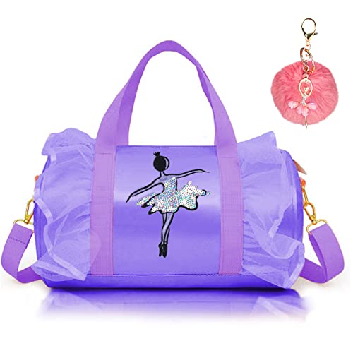 Linda bolsa de dança de balé infantil tutu para dança, bolsa de dança personalizada para meninas, bolsa esportiva de bailarina, Roxo 2, 12.8* 7.1*7.1inch