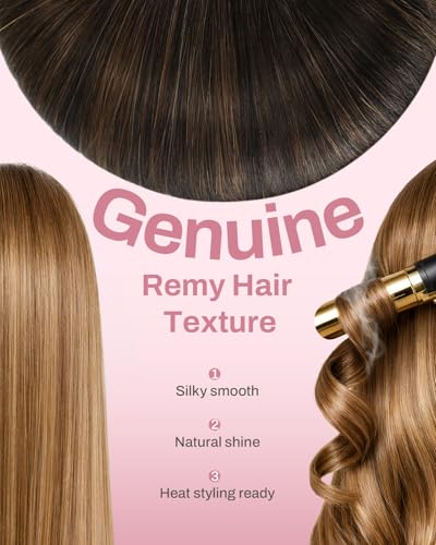 Image of Moresoo Seamless Clip in Hair Extensions Balayage Dark Brown to Chestnut Brown PU Skin Genius Clip in Hair Extensions Real Human Hair Lightweight Human Hair Clips in Extensions 14Inch 110G 7Pcs