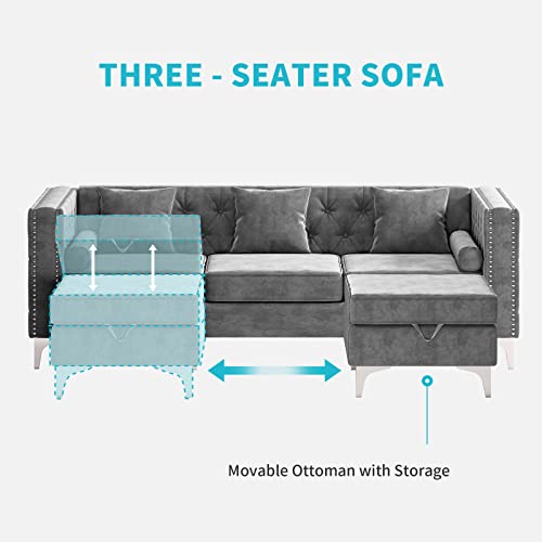 Cecer Sofa, 3 Pieces Sofa Set, Loveseat Sofa- Oversize Sofa Couch- Sofa Chair, Velvet Sofa With Cushion, Couches For Living Room, Apartment, Office, Gray Sofa #TOP5