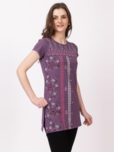 Image of Women Printed Cotton Tshirt with Side Slits & Pocket