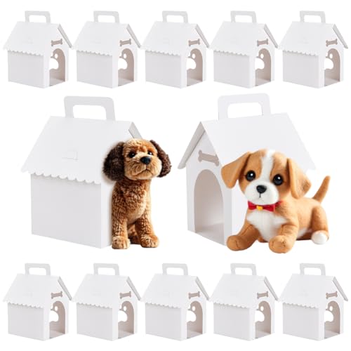 BENECREAT 30 paquet de Boîtes à Dragées en Forme de Niche pour Chien Kit de Cadeaux de Fête de 10x12x18cm Boîtes de Fête en Papier Blanc pour Animaux de...