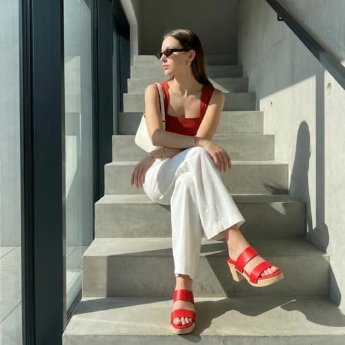 Image of CUSHIONAIRE Sky Platform Sandals for Women, Faux Wood Block Heel Slide with Comfort Foam Footbed and Vegan Leather Straps, Wide Width Available