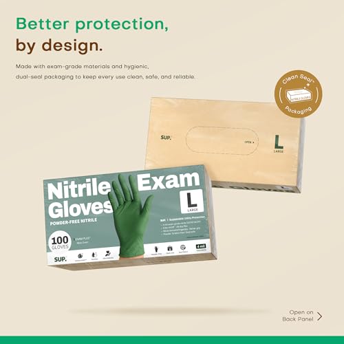 SUP Nitrile Exam Gloves, Powder-Free Latex-Free Food Safe Cooking Cleaning Disposable Medical Glove, Moss Green, 1000 Pcs (Small)