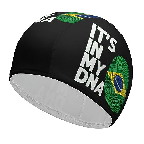 It's in My DNA Brazil Flag1 Swim Cap for Men Women Long Hair Bathing Caps for Swimming Waterproof Swimming Caps
