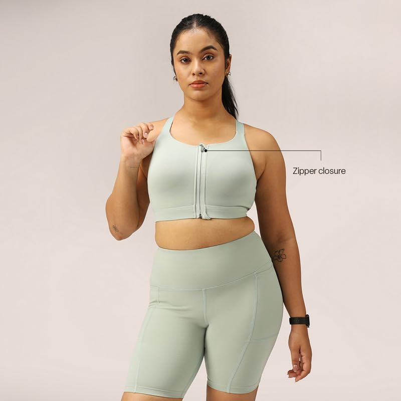 Image of BlissClub Zip-Up Sports Bra | Front Zip Closure | Attached Hook for Extra Support | Adjustable Straps | Removable Cups