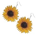 VALICLUD 1 Paar Sunflower Ohrringe 3D Holz Sonnenblumen Ohrringe Böhmischen Gelbe Blume Baumeln Ohrringe Daisy Blume Ohrring Schmuck für Frauen Mädchen Mütter Tag Geschenke